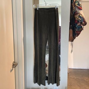 Aerie High Waisted Ribbed Velour Flare Pant in Olive Green